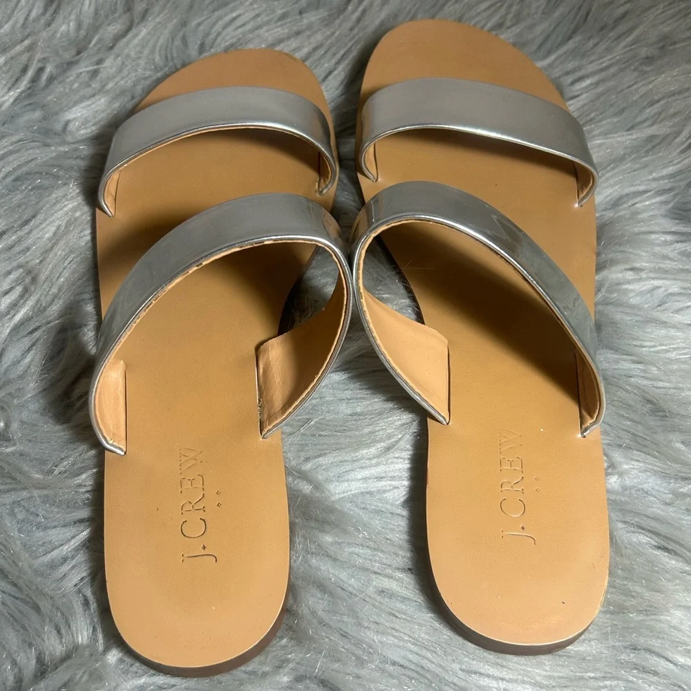 J. Crew Malta Mirror Metallic Silver Sandals Size 8